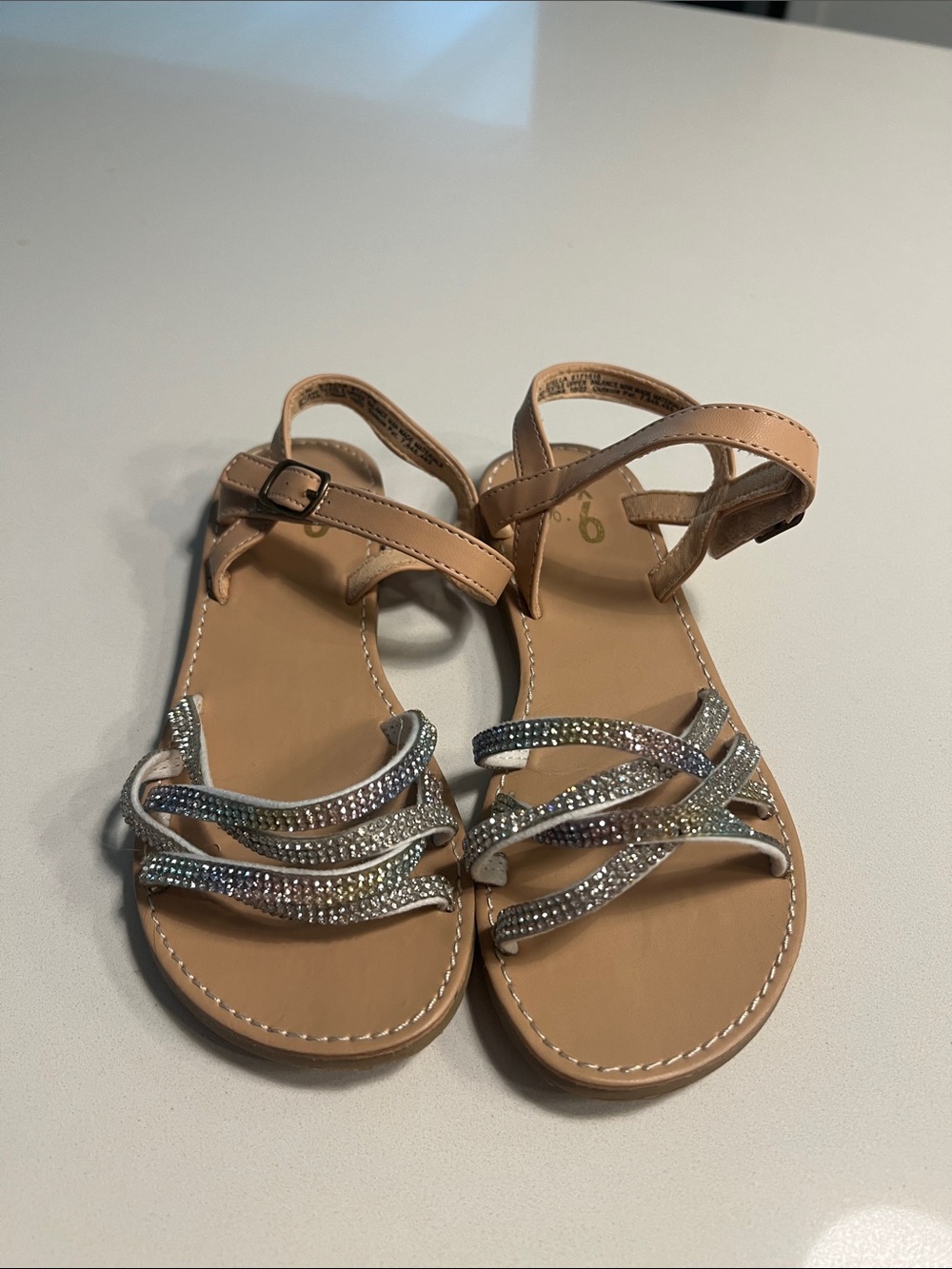 Mix No. 6 Girls Tan Sandals with Silver Glitter Straps